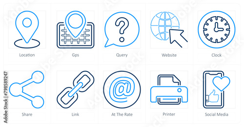 A set of 10 contact icons as location, gps, query