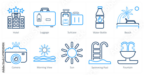 A set of 10 mix icons as hotel, luggage, suitcase