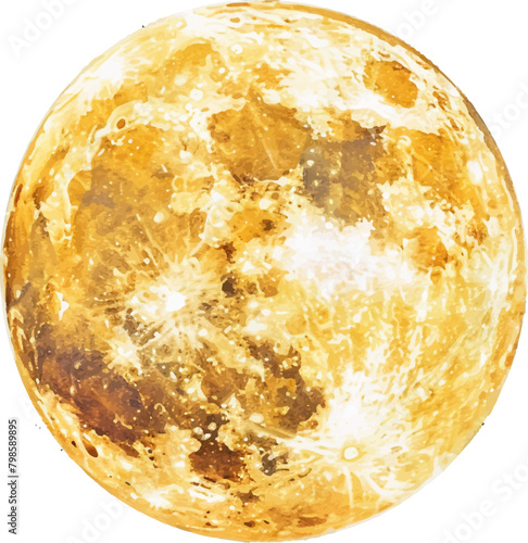 Watercolor yellow full moon clipart