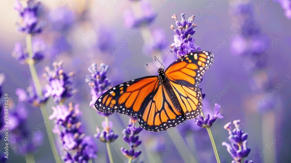 Butterfly Resting on Violet Lavender Blooms Butterfly Resting on Violet Lavender Blooms