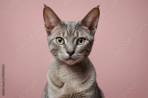 Portrait of Oriental cat looking at camera, copy space. Studio shot.