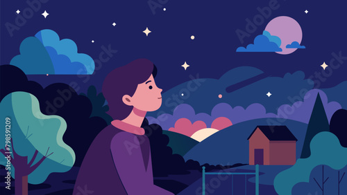 As I trace the shapes and patterns of the stars I find myself pondering the interconnectedness of the universe and my own place within it. Stargazing. Vector illustration