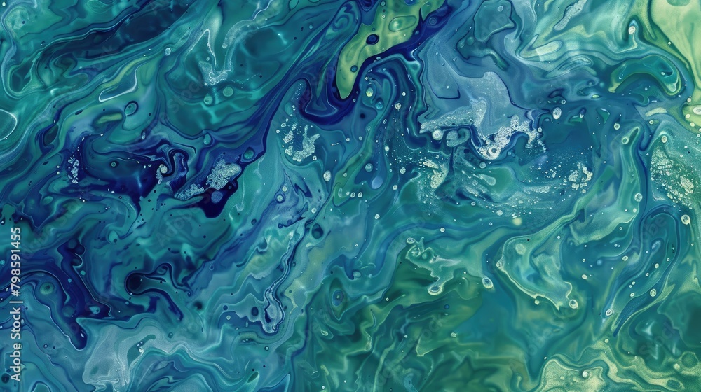 Fluid motion waves in a cosmic palette of indigo and cosmic green Fluid motion waves in a cosmic palette of indigo and cosmic green