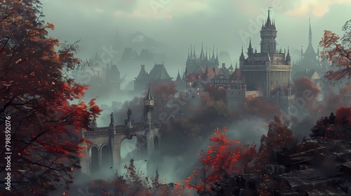 llustration un château enveloppé dans le brouillard photo