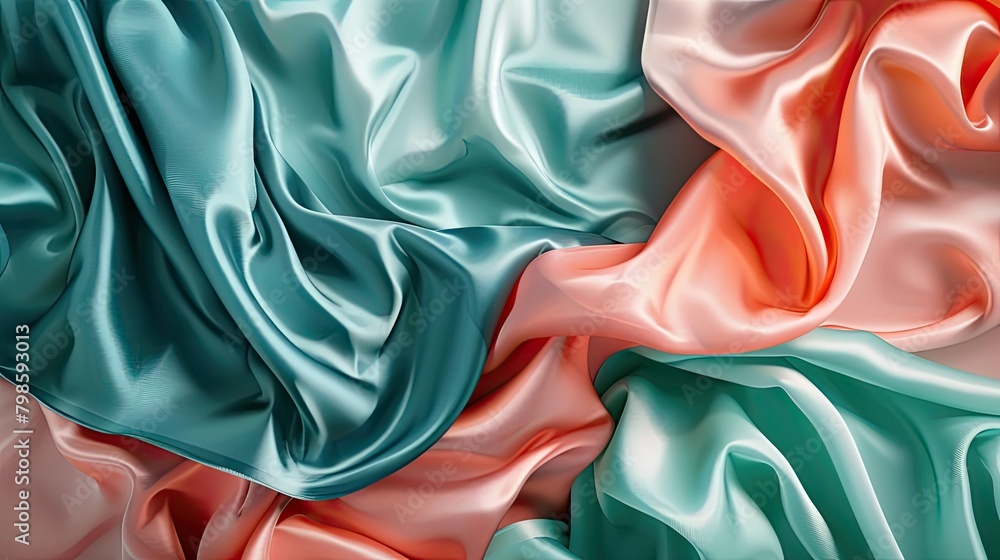 Gradient burst of colors resembling a silk ribbon dance in opulent teal and coral Gradient burst of colors resembling a silk ribbon dance in opulent teal and coral