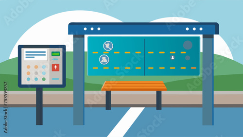 A tactile map installed at a bus stop featuring raised surfaces and braille instructions for visually impaired passengers.. Vector illustration