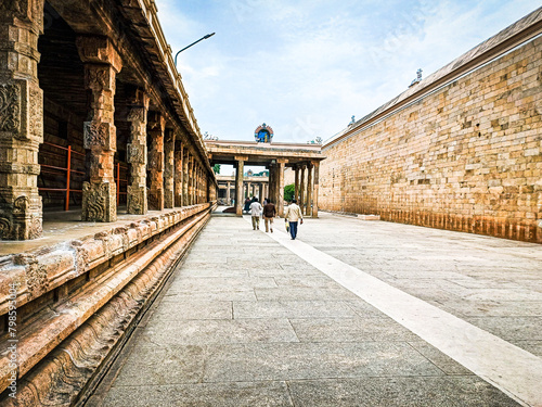 The stone exterior of the jumbukeshwarar Kovil Hindu temple in trichy. The interior of the temple is ornately sculpted. photo