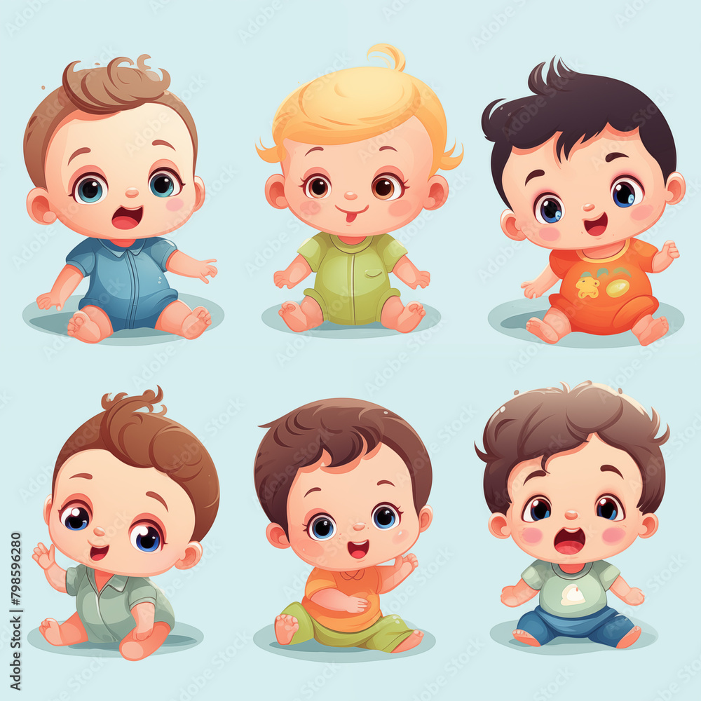 Cute baby cartoon collection in various poses Cute baby cartoon collection in various poses
