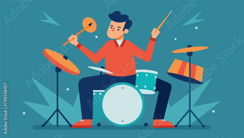 Despite struggles with motor skills a dyspraxic musician masters complex drumming techniques impressing fellow bandmates and audiences alike.. Vector illustration