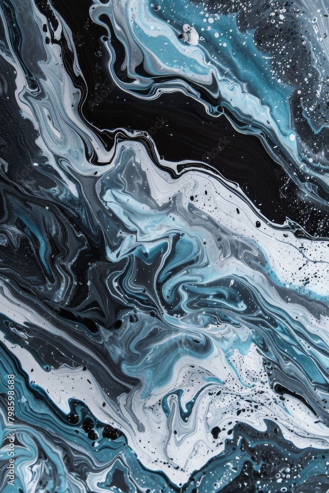 Fototapeta premium This image features dynamic waves and forms of blue and white, resembling natural marble, perfect for creating an impactful and eye-catching background or artwork