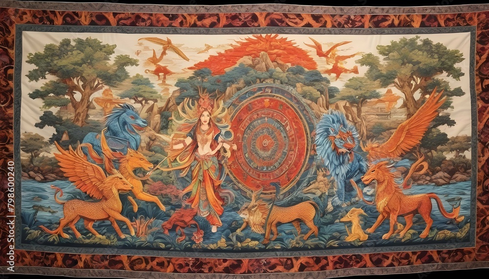 Colorful Hand Woven Tapestry Depicting Ancient Leg