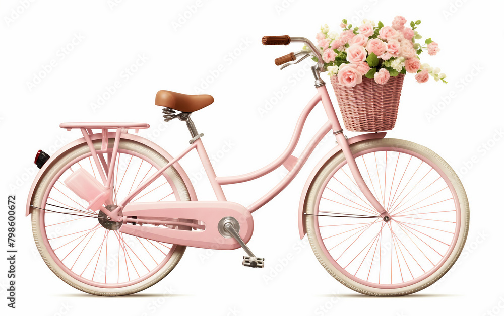Vintage Inspired Pink Bike on white background.