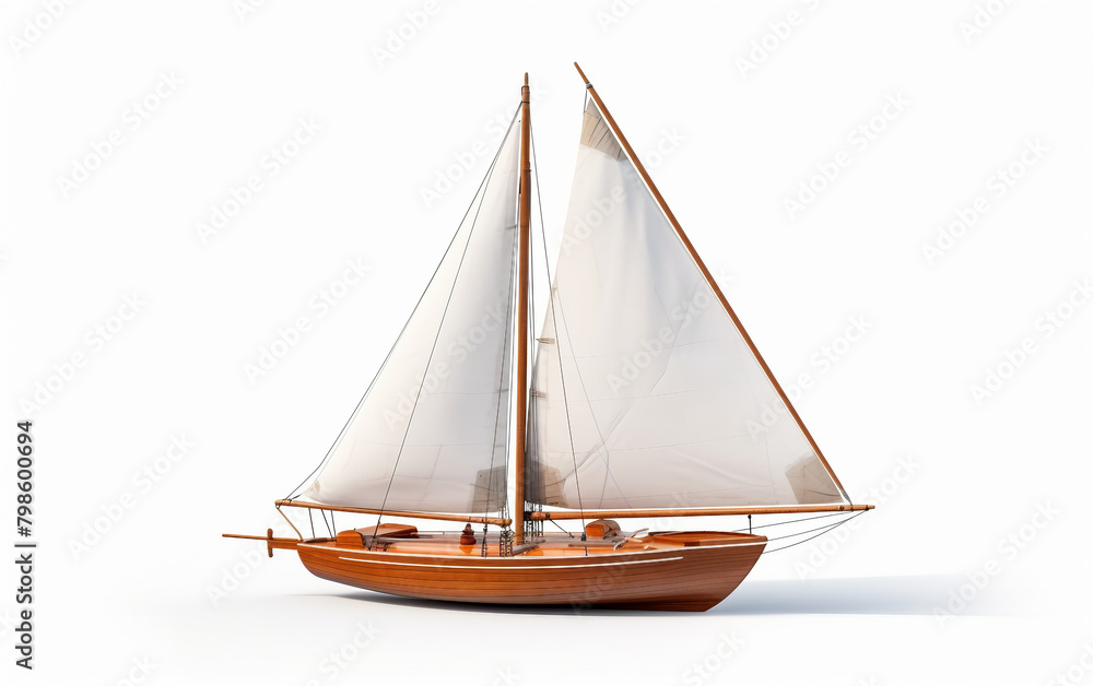 Wooden Sailboat on white background.