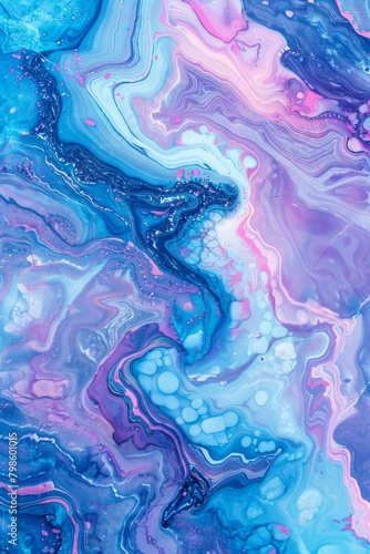 A stunning abstract fluid art piece with vibrant blue and pink hues creating an ethereal and dreamy artistic scene