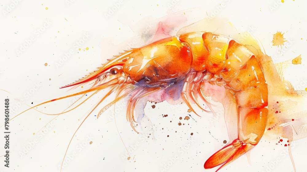 custom made wallpaper toronto digitalA watercolor painting of a simple shrimp with its translucent body curving gracefully, on a white background