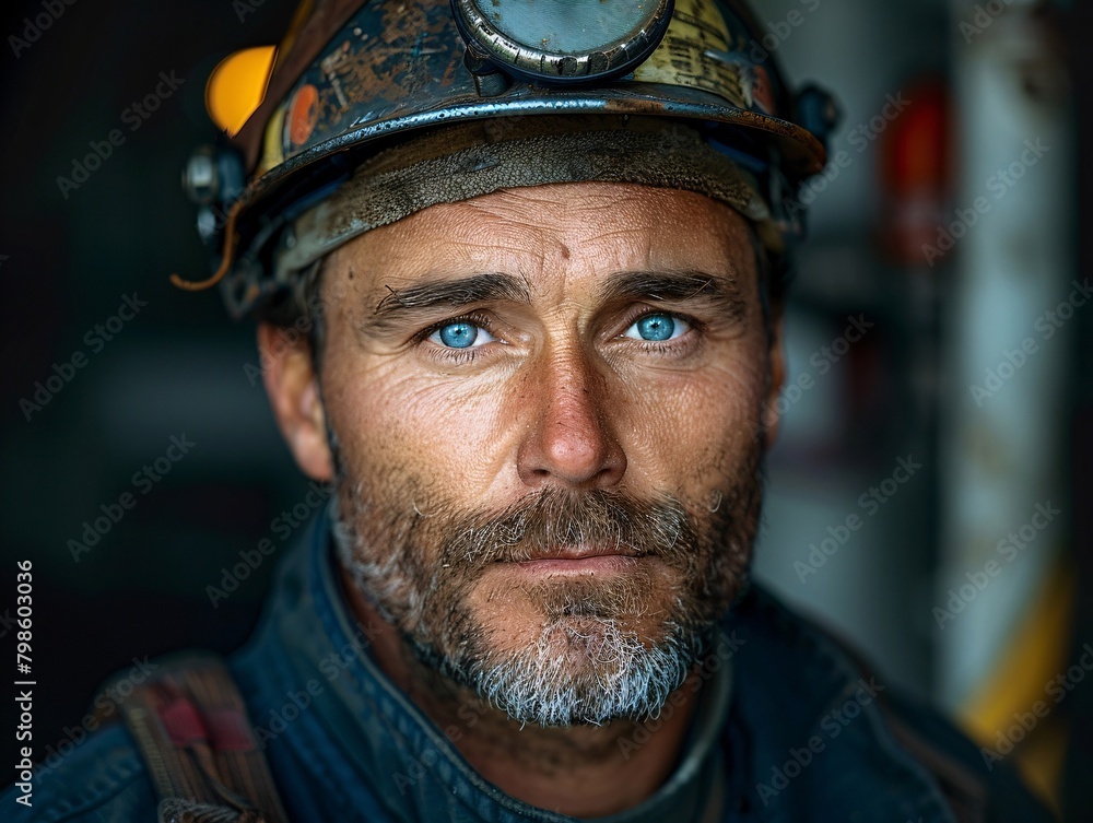 A man in a yellow hard hat and blue shirt is standing in front of a pipe A man in a yellow hard hat and blue shirt is standing in front of a pipe