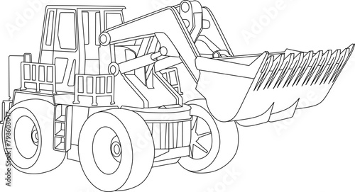 Buldozer line art for coloring book page