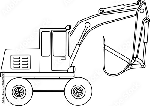 Excavator line art for coloring book page