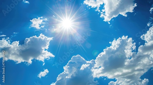 Sunny Day with Clear Blue Sky and White Clouds