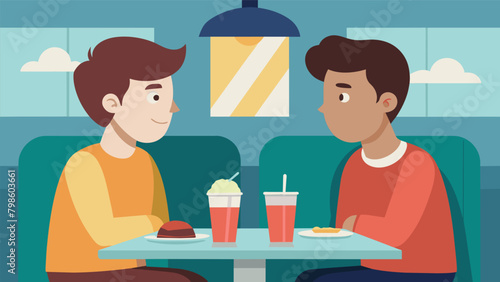 In the cozy atmosphere of the diner two friends sit side by side their shoulders touching as they talk about the struggles of adulthood and finding. Vector illustration
