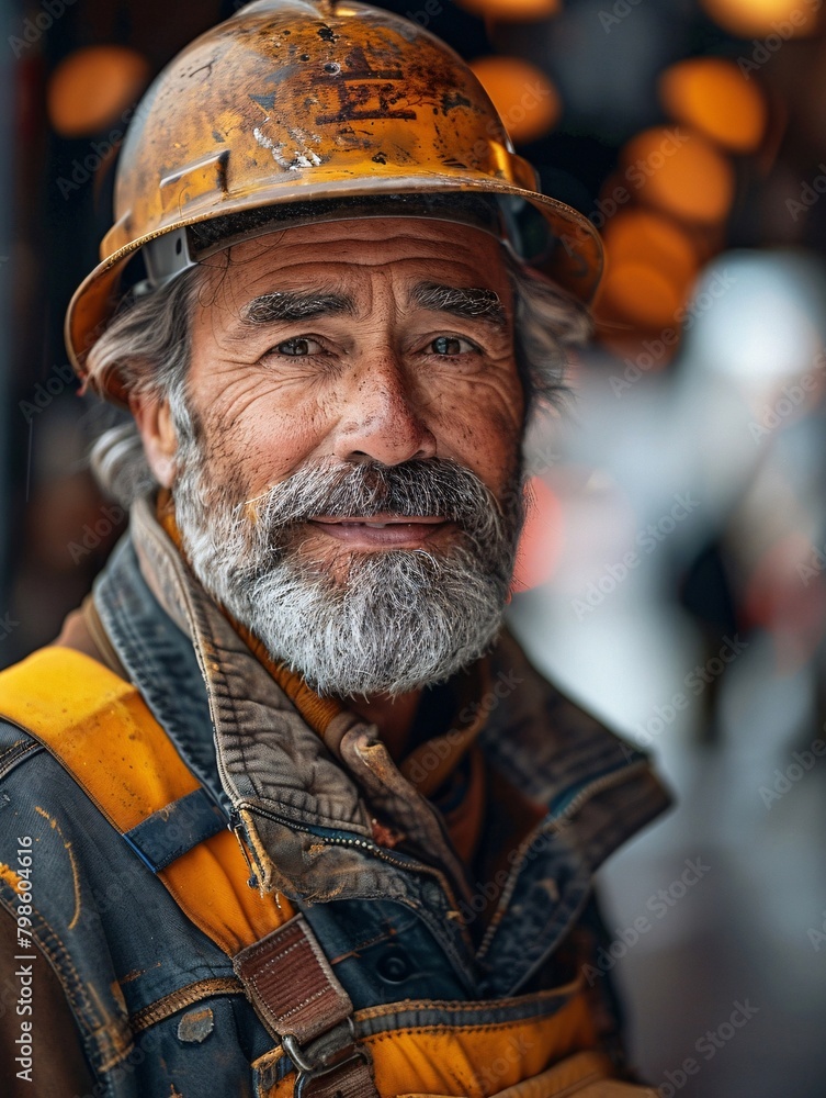 A man in a yellow hard hat and blue shirt is standing in front of a pipe A man in a yellow hard hat and blue shirt is standing in front of a pipe