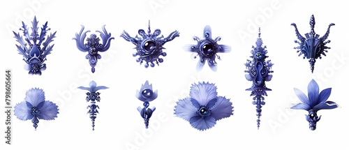 An artistic depiction of a set collection of purple delicate accessories for a fairy princess, painted in watercolor with a soft lavender color scheme, isolated on a white background photo