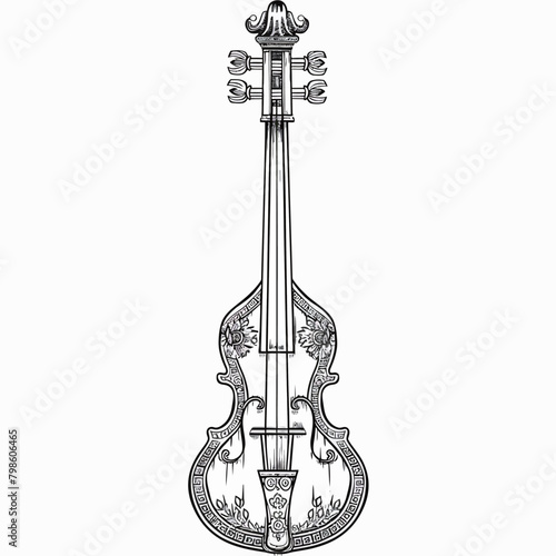 Illustration of a wooden harp isolated on a white background.