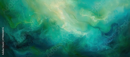 Vibrant gradient burst of fluid waves in celestial hues of emerald and cosmic teal