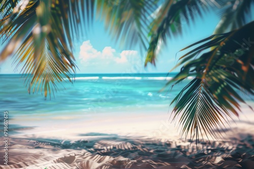 Blurred tropical beach background. Summer vacation, Generative AI