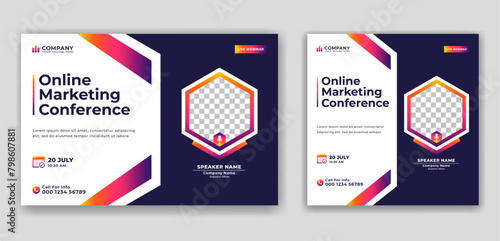 Business Conference live webinar banner invitation template. Live webinar online business conference flyer and social media post banner, Web banner template