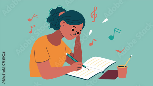 A teenager adds her handwritten lyrics to a moleskin notebook using it as a space to pour out her emotions and express her love for music through art..