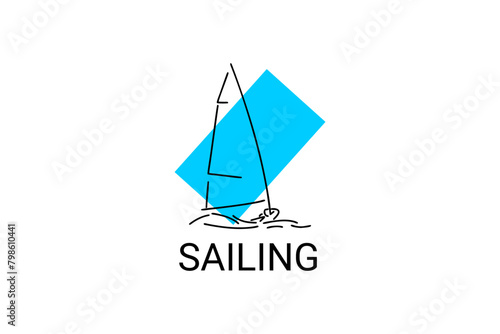 sailing sport vector line icon. Athlete is sailing on a ship in the sea sport pictogram, vector illustration.