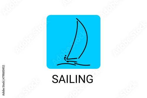 sailing sport vector line icon. Athlete is sailing on a ship in the sea sport pictogram, vector illustration.