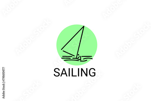 sailing sport vector line icon. Athlete is sailing on a ship in the sea sport pictogram, vector illustration.