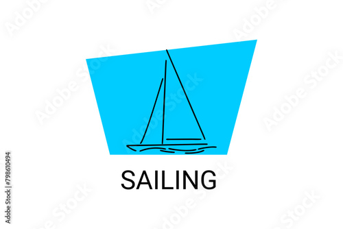sailing sport vector line icon. Athlete is sailing on a ship in the sea sport pictogram, vector illustration.