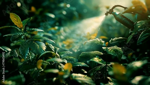 Botanical Symphony: Water Hose Serenading Blossoming Flowers photo