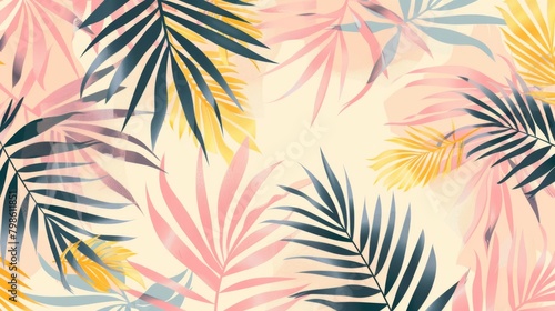 vector illustration of summer leaves and palm tree leaves in pink photo