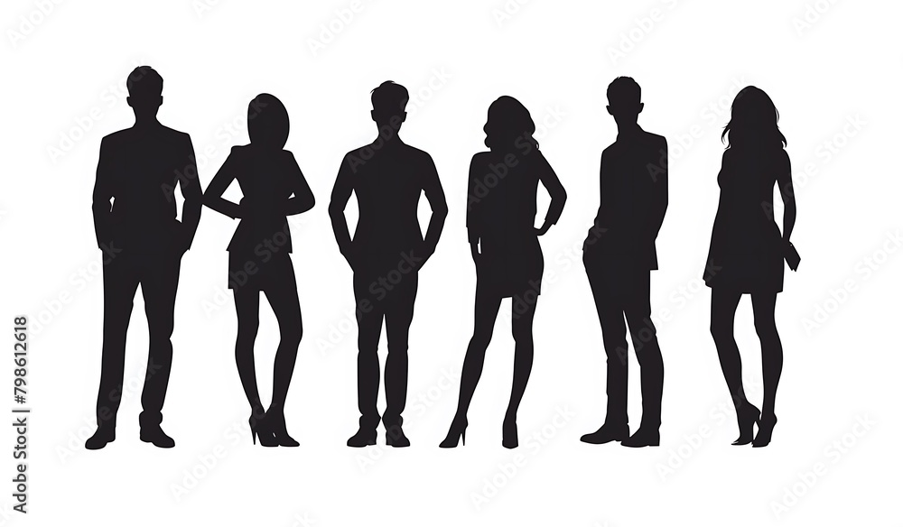 This image is a vector illustration of five people standing in a row, all are dressed in business attire. This image is a vector illustration of five people standing in a row, all are dressed in business attire.