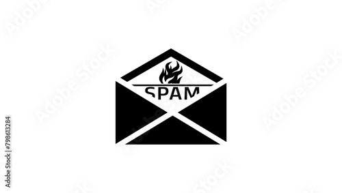 open email with spam, black isolated silhouette