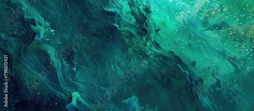 Vibrant gradient burst of fluid waves in celestial hues of emerald and cosmic teal © rachmat