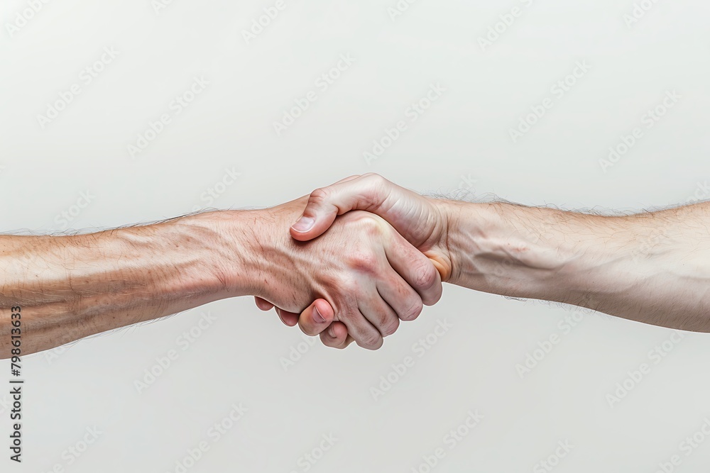Two hands shaking, symbolizing collaboration and trust on a white background. Two hands shaking, symbolizing collaboration and trust on a white background.