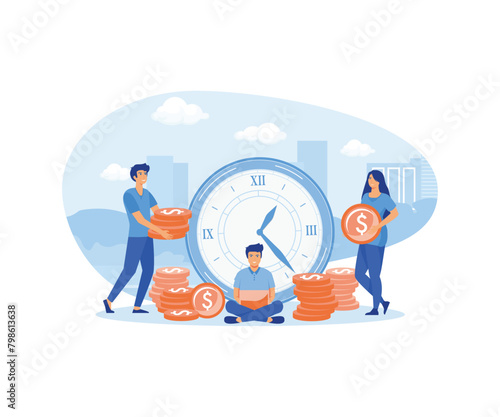 Work Payment Salary. Freelancer and Investors. Man Sitting with Laptop, People Invest Money. E business, Internet Banking, Deposit System. flat vector modern illustration
