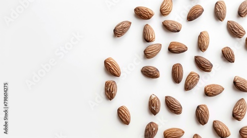 Organic and healthy almond nuts on a white background A vegan snack option