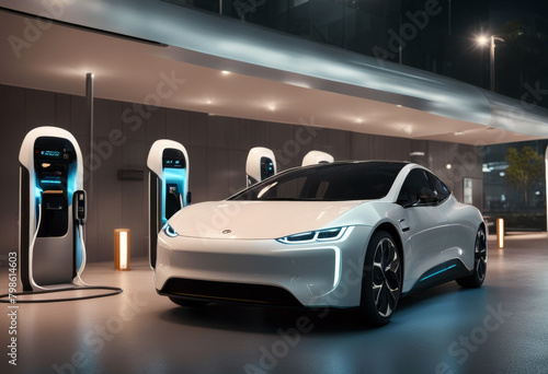 cars electric charging rendering 3d station car row change charge vehicle technology eco automobile battery energy ecology sunset hybrid environment sustainability photo