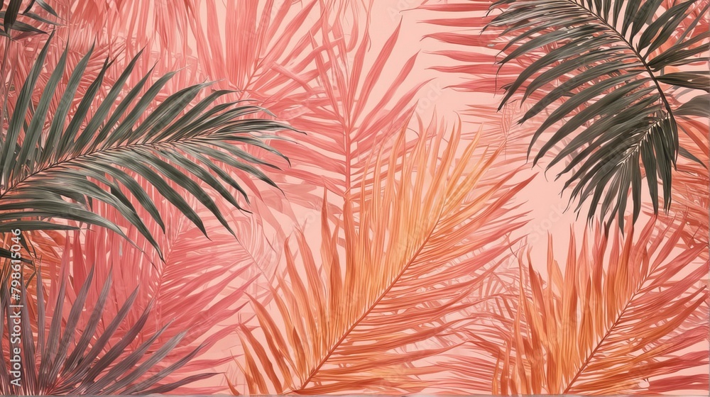 Tropical pink background with leaves Tropical pink background with leaves
