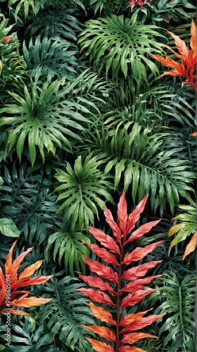 Background of tropical flowers and leaves