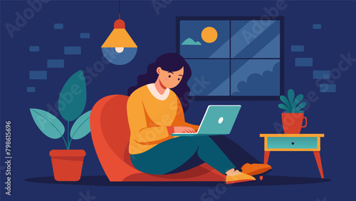 A writer curled up in a cozy nook furiously typing on their laptop as they pour their heart and soul into their latest novel.. Vector illustration