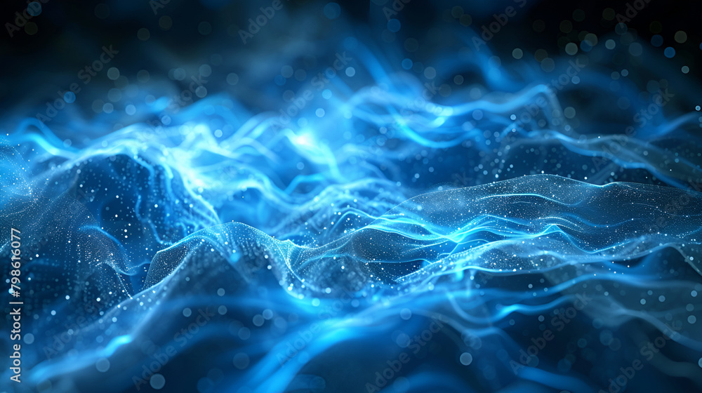 Abstract blue wave of colorful smoke,Smoky curved line of blue on a grey background,Electricity flowing in smooth blue abstract wave , Abstract neon sound waves with grey background
