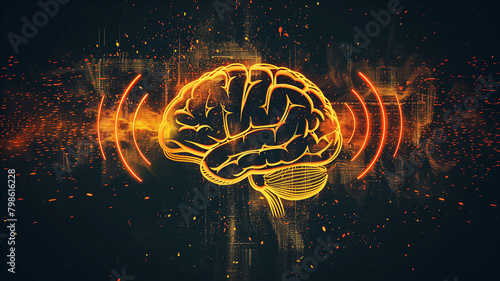 A brain shaped like a radio with radio waves flowing outwards, symbolizing the impact on ideas