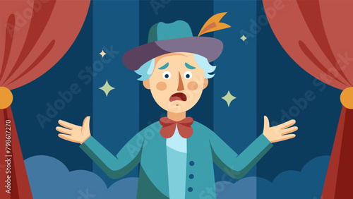 A seasoned performer reminiscing about their early days in theatre and the hilarious mistakes they made on stage.. Vector illustration